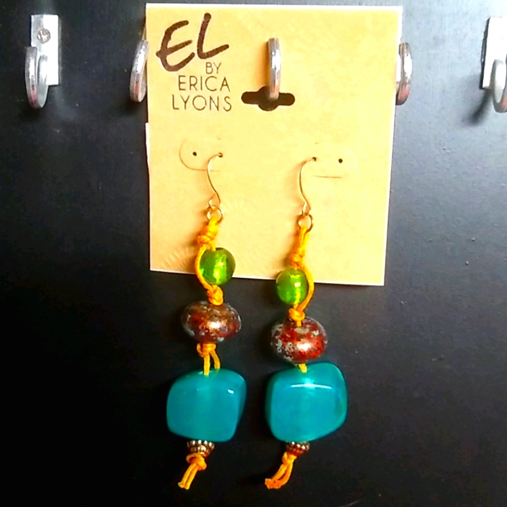 😻 3 For $15 El Teal Gemstone Dangle Earrings